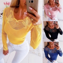 Fashion Rhinestone Butterfly Gauze Spliced Long Sleeve Shirt