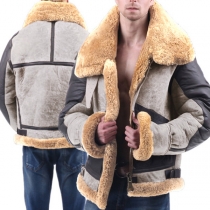 Fashion Plush Lined Lapel Long Sleeve Faux Suede Jacket for Men