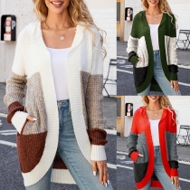 Vintage Contrast Color Ribbed Knitted Cardigan