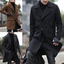 Fashion Solid Color Notch Lapel Double Breasted Duffle Coat for Men