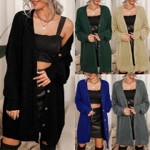 Casual Solid Color Long Sleeve Buttoned Knitted Cardigan