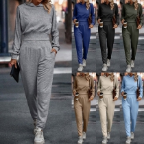 Casual Solid Color Two-piece Set Consist of Hooded Shirt and Pants