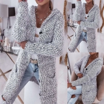 Fashion Long Sleeve Hoodie Knitted Longline Cardigan