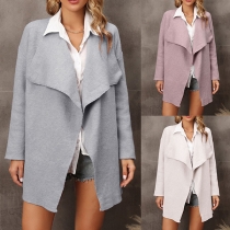 Casual Solid  Color Lapel Long Sleeve Cardigan