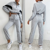 Fashion Contrast Color Two-piece Set Consist of Crop Top and Drawstring Sweatpants