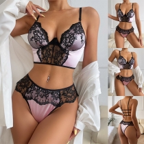 Sexy Floral Embroidery Lace Spliced Two-piece Lingerie Set