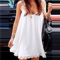 Fashion Solid Color Lace Spliced Sling Dress