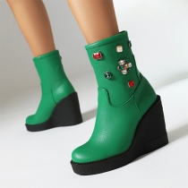 Street Fashion Colorful Rhinestone Wedge Ankle Boots