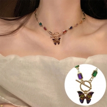 Vintage Colorful Rhinestone Butterfly Pendants Necklace/Bracelet