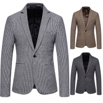 Fashion Notch Lapel Checkered Buttoned Long Sleeve Duffled Blazer for Men