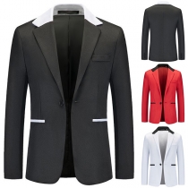 Fashion Contrast Color Stand Collar Long Sleeve Blazer for Men