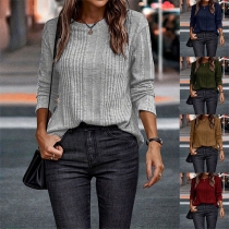 Fashion Solid Color Round Neck Long Sleeve Shirt