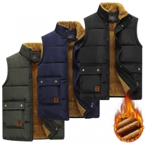 Fashion Warm Stand Collar Sleeveless Plush Lined Quilted Vest for Men