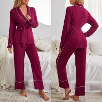 Fashion Two-piece Pajamas Set/Lougnerwear Set Consist of Self-tie Shirt and Pants