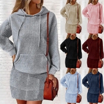 Fashion Solid Color Two Piece Set Consist of Drawstring Hooded Sweatshirt and Skirt