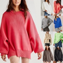 Casual Solid Color Round Neck Long Sleeve Loose Sweater