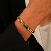 Fashion Green Rhinestone Chain Bracelet