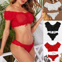 Sexy Solid Color Ruched Off-the-shoulder Two-piece Lingerie Set