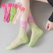 Chic Contrast Color Hollowout Socks- 2 Pairs/Set