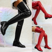 Street Fashion Solid Color Block Heeled Over-the-knee Boots