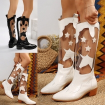 Fashion Semi-through Plastic Splice Star Block Heeled Boots