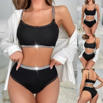 Sexy Bling-bling Knitted Two-piece Lingerie Set