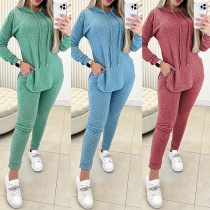 Fashion Solid Color Two-piece Set Consist of Hooded Shirt and Pants