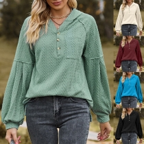 Casual Solid Color Buttoned Long Sleeve Hooded Shirt