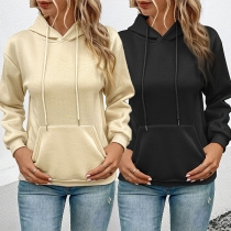 Casual Solid Color Long Sleeve Drawstring Hooded Sweatshirt
