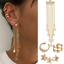 Fashion Rhinestone Star Tassle Four-piece Earrings Set