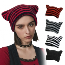 Fashion Contrast Color Wave Pattern Cat Earrings  Knitted Beanie /Cap