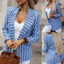 Fashion Contrast Color Stripe Printed Notch Lapel Long Sleeve Blazer