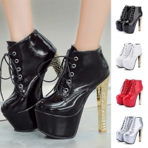 Fashion Lace-up Platform High-heeled Ankle Boots