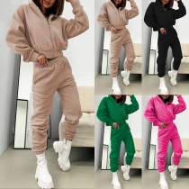 Fashion Solid Color Sporty Two-piece Set Consist of Hooded Jacket and Sweatpants