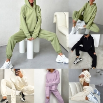 Fashion Solid Color Two-piece Set Consist of Hooded Sweatshirt and Sweatpants
