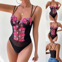 Fashion Lace Spliced Embroidered Lingerie Bodysuit