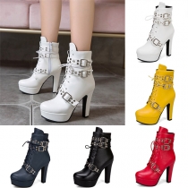 Street Fashion Cross-criss Rivet High-heeled Ankle Boots