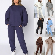 Casual Solid Color Two-piece Set Consist of Sweatshirt and Sweatpants