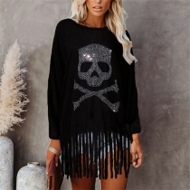 Street Fashion Skull Pattern Tassle Shirt