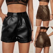 Street Fashion Artificial Leather PU Shorts