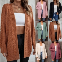 Fashion Solid Color Knitted Long Sleeve Cardigan