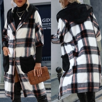 Street Fashion Checkered Plush Spliced Hooded Jacket
