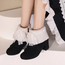 Sweet Style Plush Lined Ankle Boots with Lace Spliced