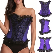 Sexy Lace Spliced Strapless Lace-up Corset