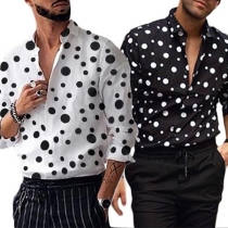 Street Fashion Polka Dot Printed V-neck Long Sleeve Shirt for Men