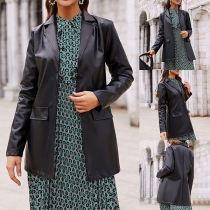Street Fashion Notch Lapel Long Sleeve Artificial Leather PU Jacket