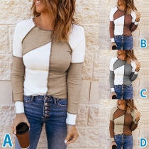 Street Fashion Contrast Color Round Neck Long Sleeve Shirt