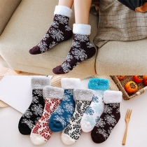 Fashion Warm Plush Lined Snowflake Printed Socks for Christmas