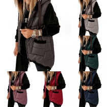 Street Fashion Quilted Hooded Zipper Sleeveless Jacket