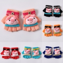 Cute 3D Cartoon Pig Flip Knitted Gloves for Kids